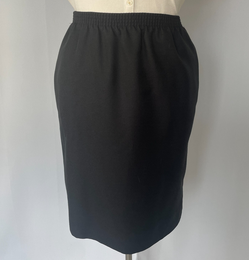 Vtg Penil Skirt Plus Size 16 Black Solid Minimal Career Office Academia Pull On